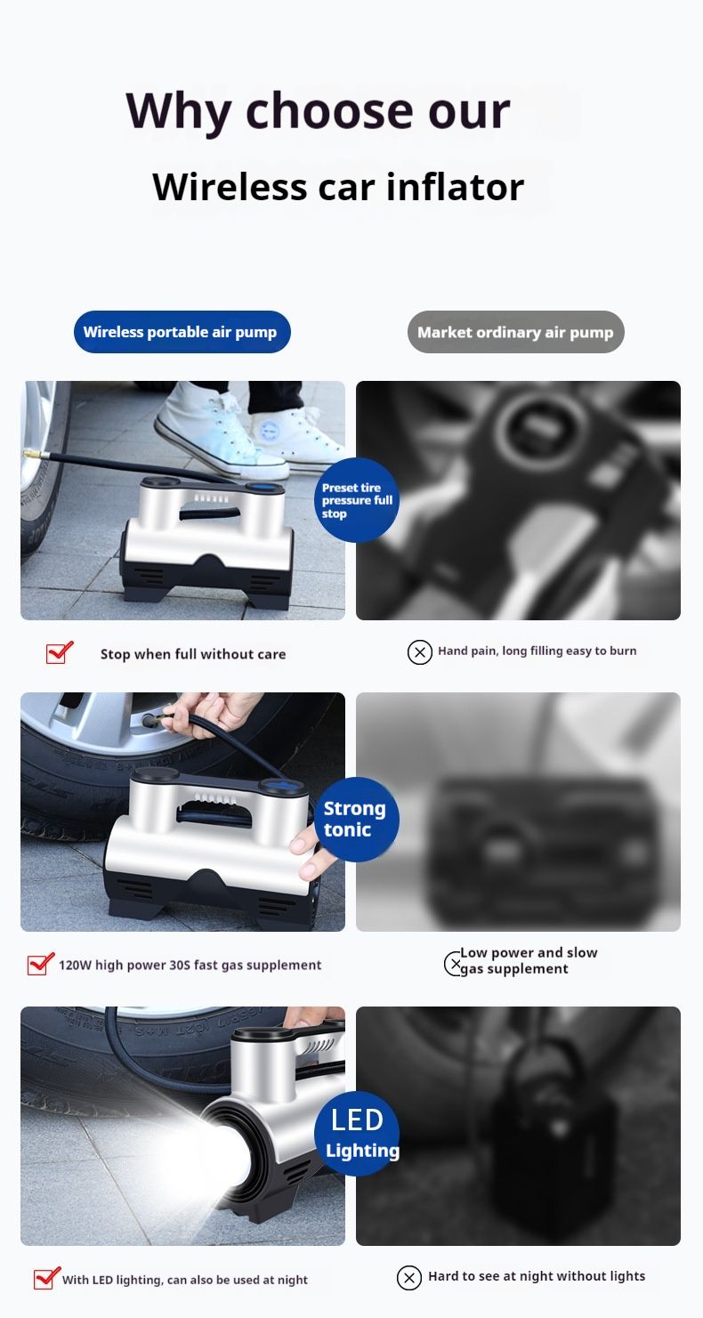 Car mounted wireless inflation pump, portable electric car tire inflation pump, automatic high pressure_voghion.com