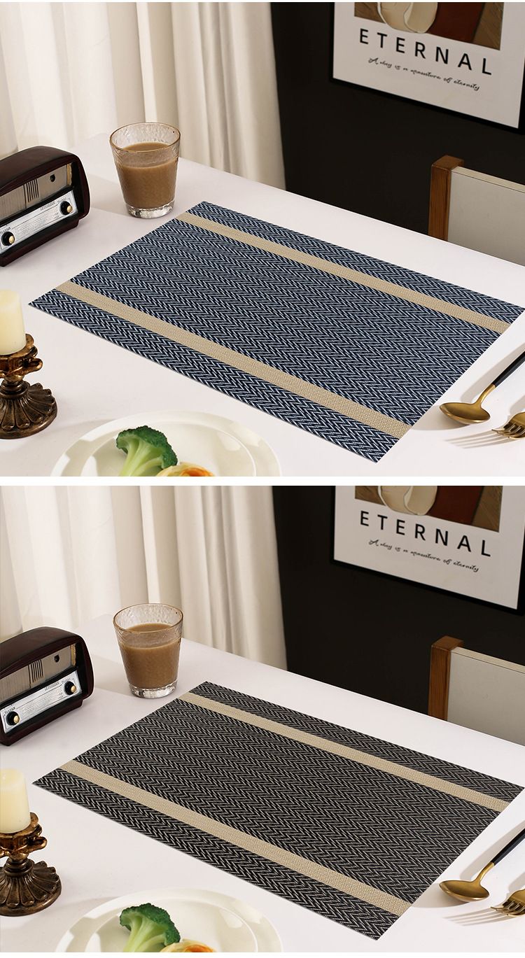 PVC Table Mats Set - Water & Oil Resistant Placemats With Jacquard Stripes (Non-Slip, Heatproof, 45x30cm & 180x30cm_voghion.com