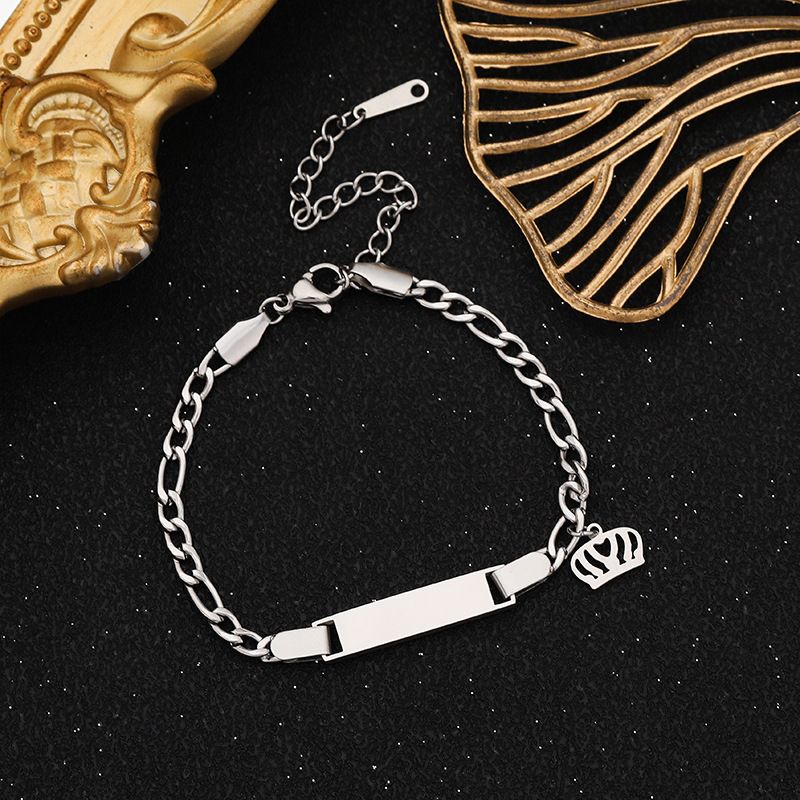 Fashion Simple Stainless Steel Long Bar Bracelet Smooth Surface Laser Engraving DIY Children's Same Style Jewelry_voghion.com