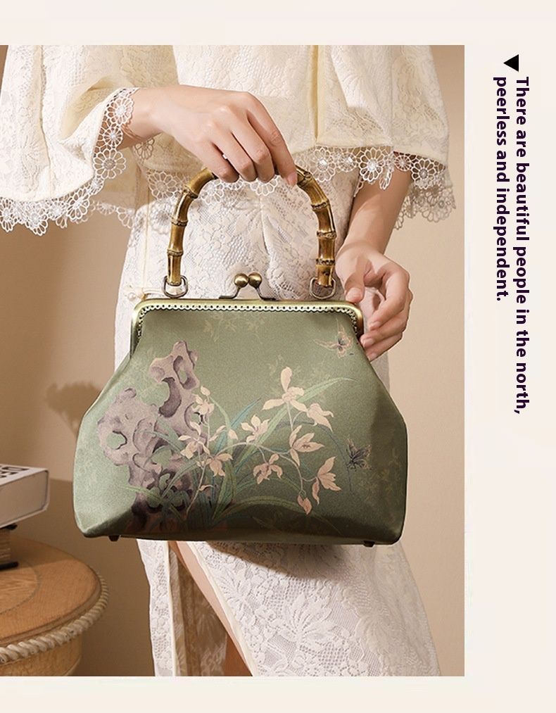 Fragrant cloud yarn ancient style banquet cheongsam hanfu printed bamboo handbag_voghion.com