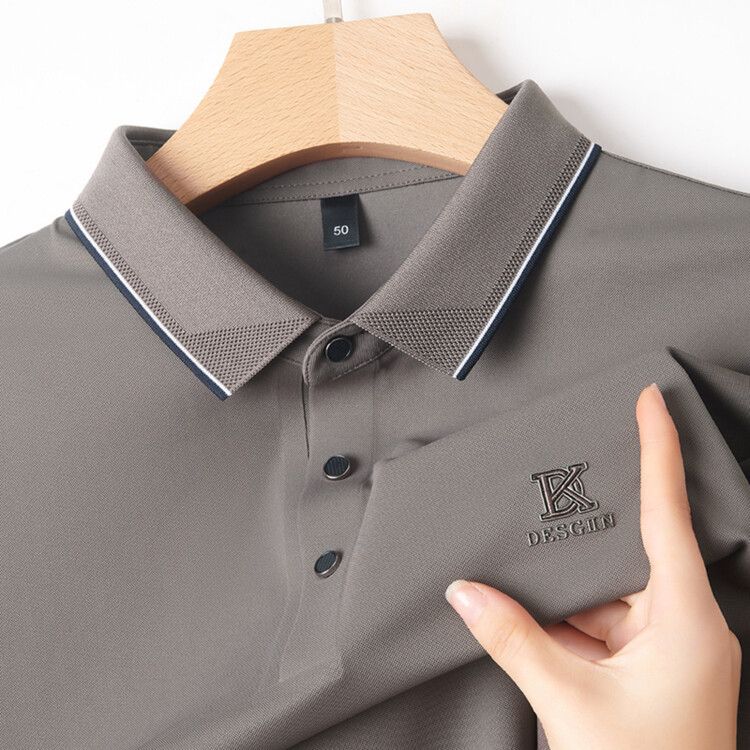 High Qualiy Middle-Aged Ice Silk Shor Sleeved T-Shir For Men's Summer 2024 New Lapel Dad Oufi Solid Color Polo_voghion.com