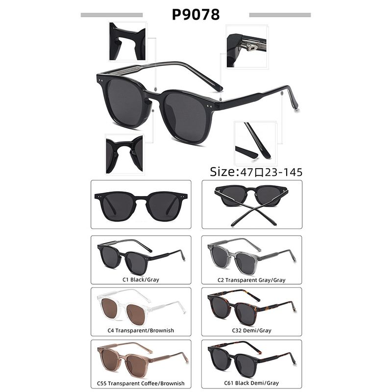 P9078 Neue koreanische Version TR Acetat Bügel polarisiert Herren Nieten quadratischer Rahmen Trendige Sonnenbrille Damen Sonnenbrille_voghion.com
