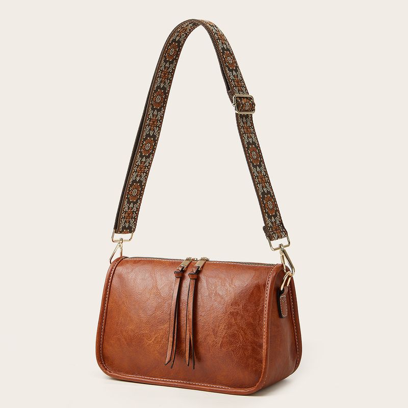 Borsa a tracolla larga in PU tinta unita da donna, stile bohémien_voghion.com