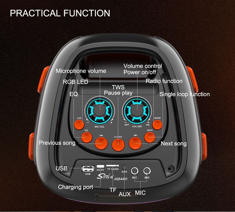 JQS4401 Cool Lights āra audio kvadrātveida deju karaoke ballītes bezvadu Bluetooth skaļrunis vairumtirdzniecībā_voghion.com