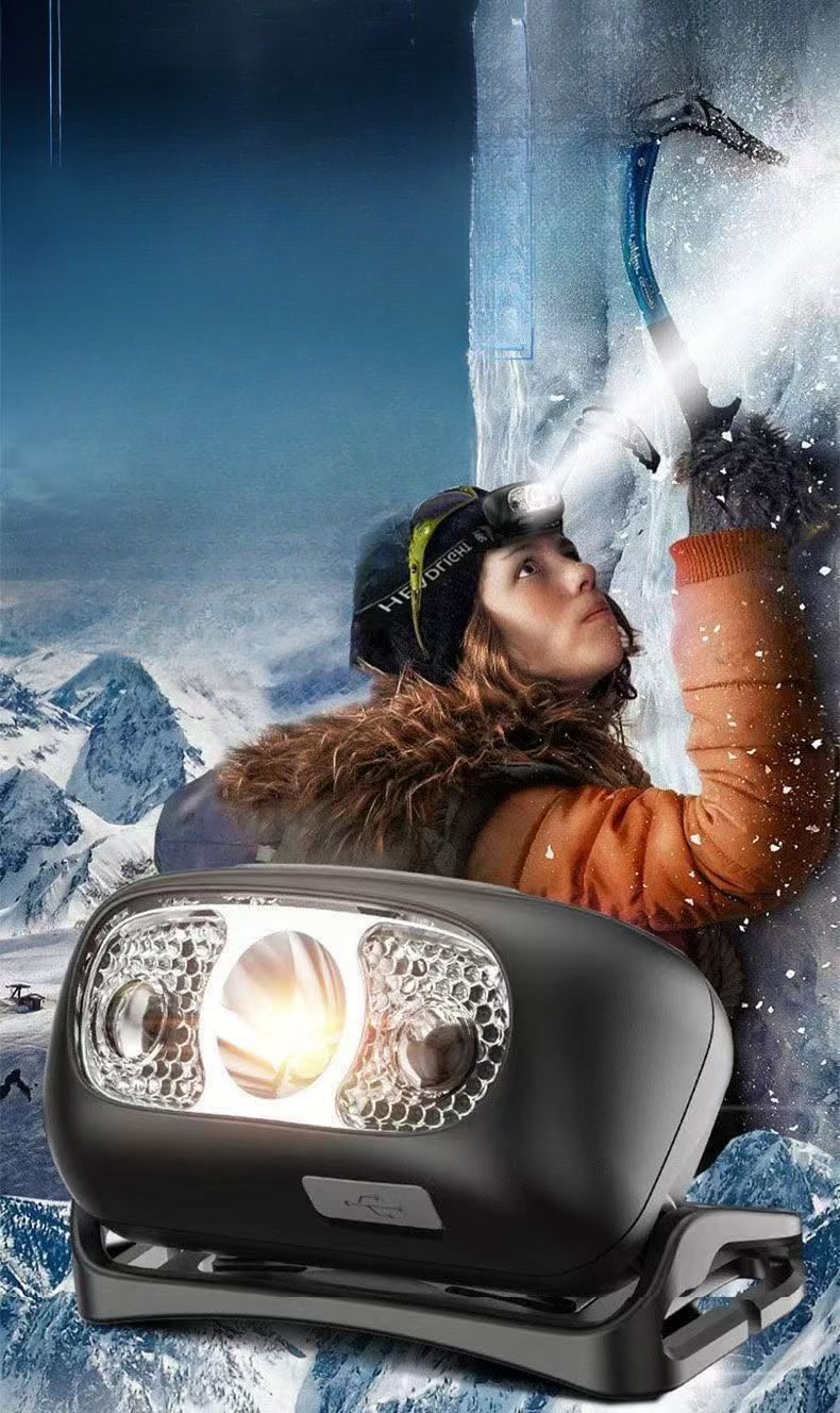 Lampada frontale a LED super luminosa, ricaricabile, con sensore ad alta intensità, piccola luce portatile per la pesca notturna_voghion.com
