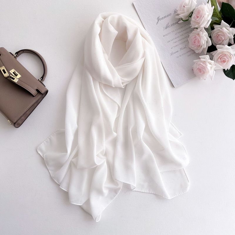 2023 Nuovo colore solido stampato moda donna versatile perla chiffon oro cosparso sciarpa lunga monocromatica_voghion.com