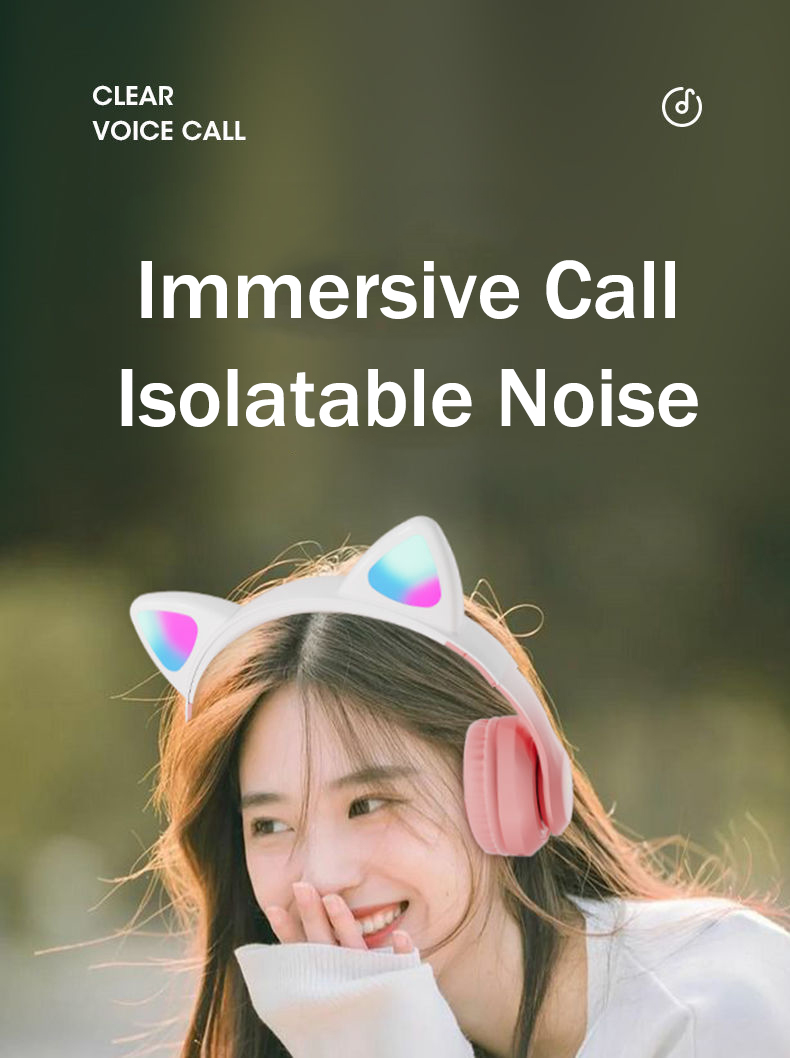 Nuevos auriculares Bluetooth Cat inalámbricos con luz LED de Color degradado con micrófono para niños y niñas, auriculares estéreo para música, regalo para jugadores_voghion.com