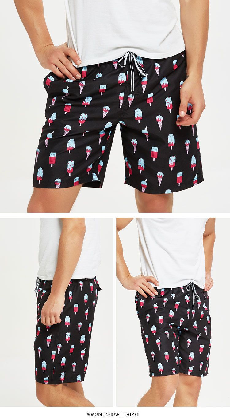 Schnelltrocknende, lockere Passform, Fünf-Punkt-Shorts für Paare in Übergröße mit floralem Muster und mittlerer Länge für den Strandurlaub_voghion.com