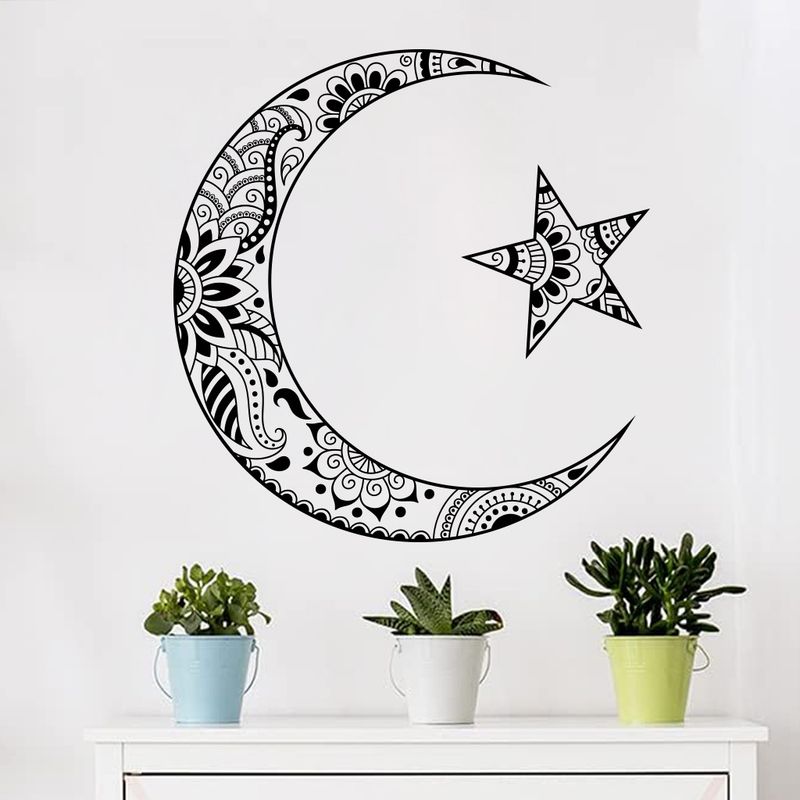 Siyah ay yıldız PVC N1855 oturma odası yatak odası duvar sticker kendinden yapışkanlı_voghion.com