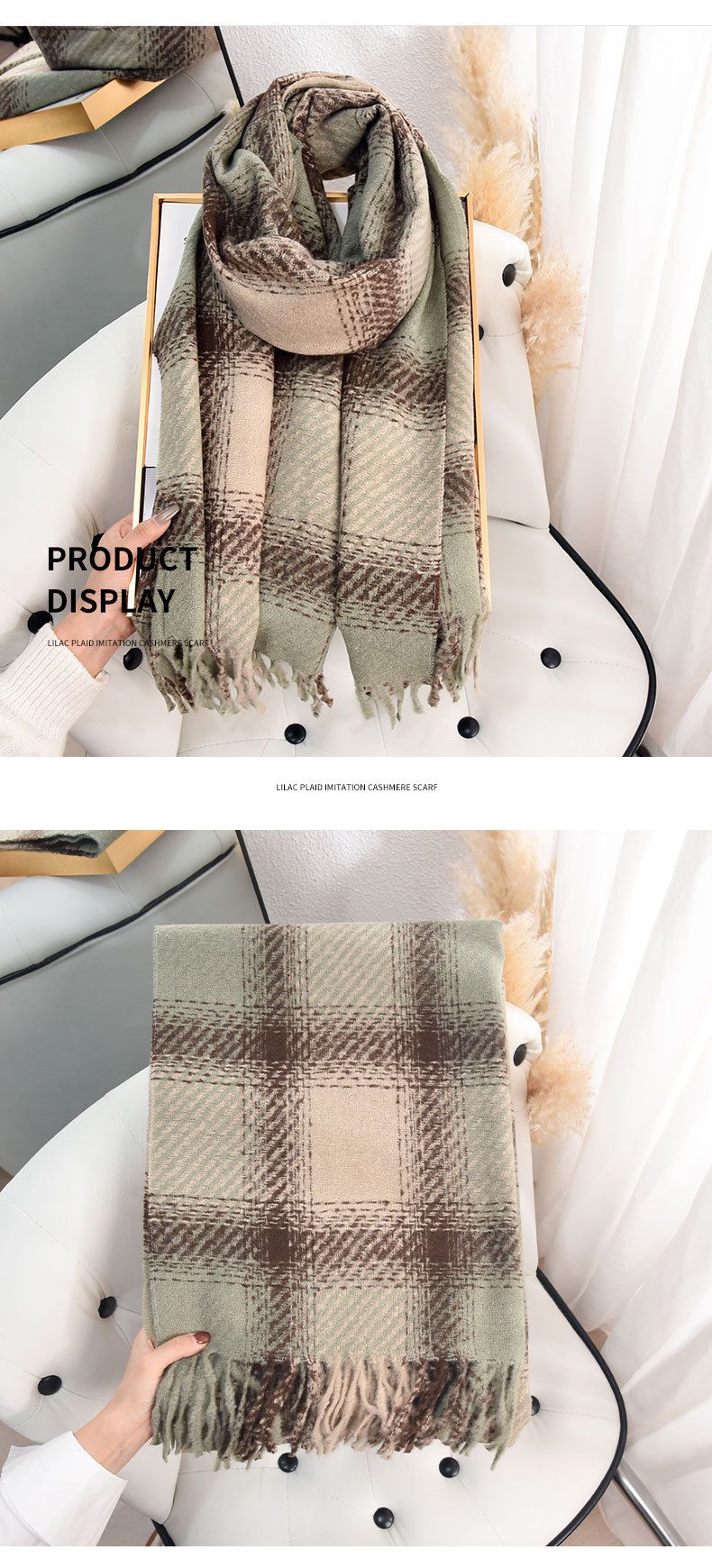 Creative Designer's Dotted Grid Atmosphere Couple Scarf Autumn And Winter Retro British Style Cashmere Fringe Shawl_voghion.com