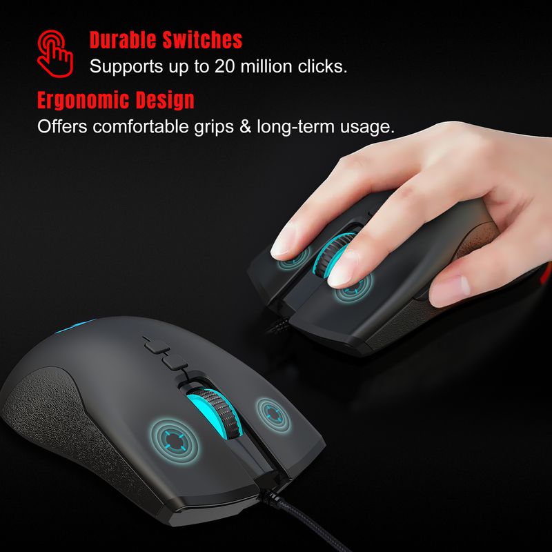 A883 Colorful Glowing 7D Game Mouse, Esports Wired Mouse 6400dpi Adjustable Macro Programming_voghion.com