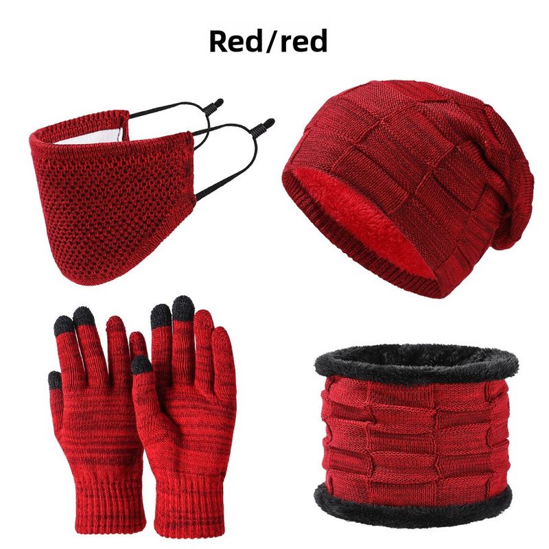 Set di quattro pezzi di cappello, sciarpa, maschera, guanti, caldo e spesso, per uomo e donna, invernale_voghion.com