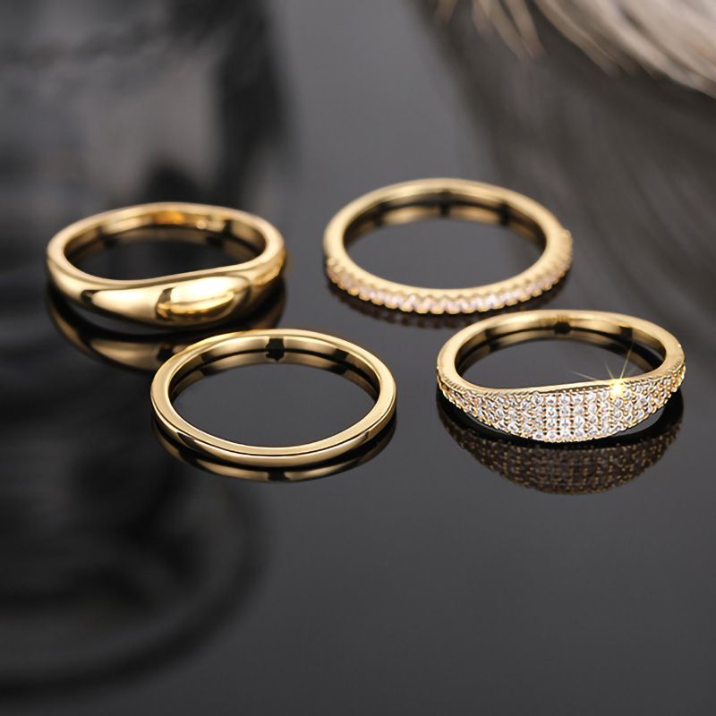 Cao Shi Simple Plain Ring Four Piece Set With Zircon Classic Jewelry For Engagement And Wedding Rings_voghion.com