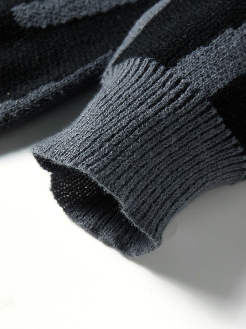 Neue beliebte Herbst Winter Unregelmäßige Jacquard Muster Pullover Pullover Lässig Rundhals Ausschnitt Kontrast Farbe Gestrickt Herren Pullover_voghion.com