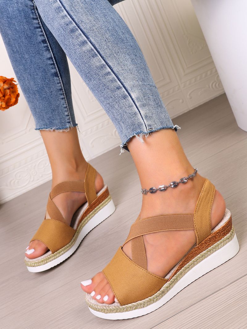 Dammesandalen fir grouss Gréissten, nei flaach Fersen, Keilfersen, Fëschmond, Casual Dammesandalen_voghion.com