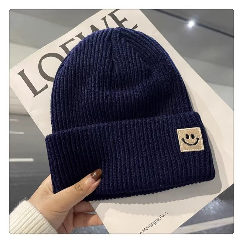 Stickat leende ansikte, ullmössa, söt höst- och vintertrend, mångsidigt hörselskydd, svart isolering, hane_voghion.com