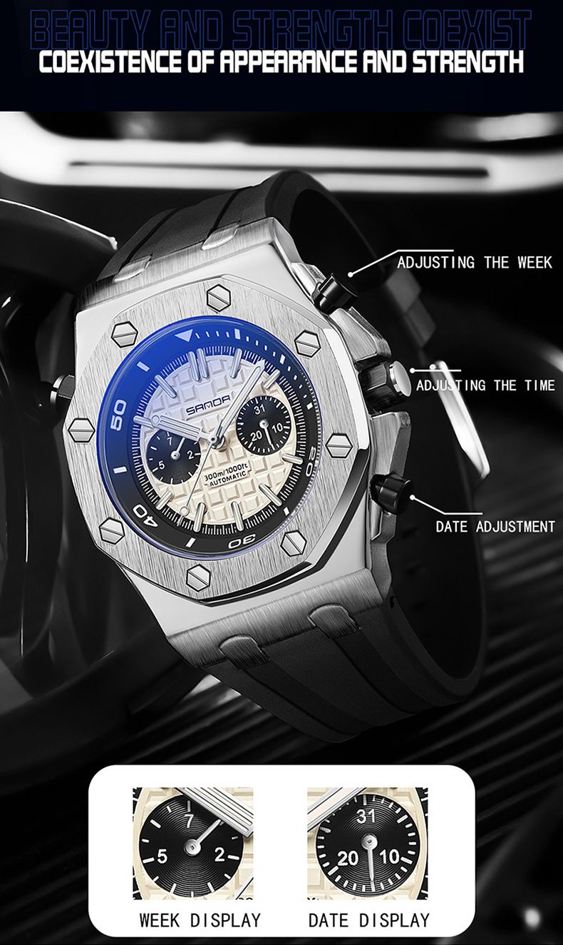 Men's Automatic Mechanical Watch With Luminous Hands, Stainless Steel Case, And Durable TPU Strap - Stylish Round Dial Watch For Casual Wear_voghion.com