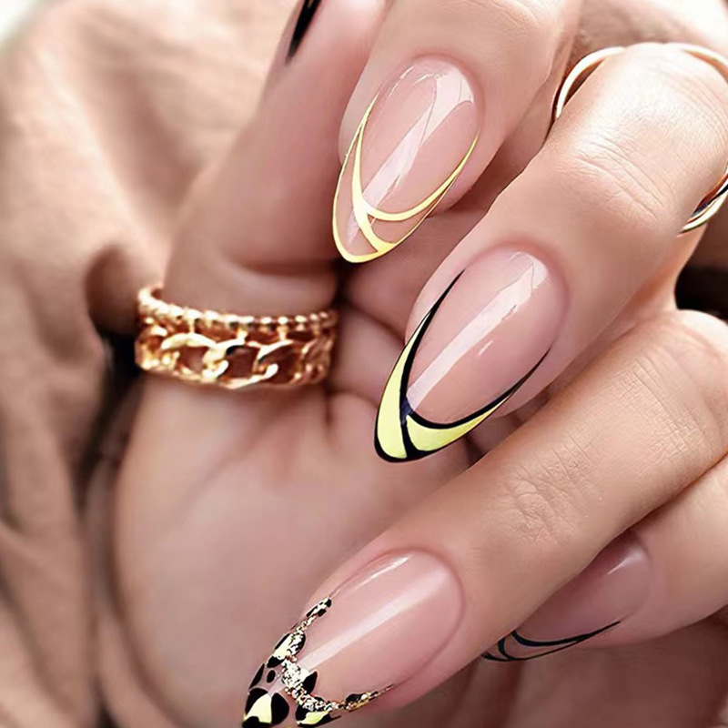 Almond False 24Pcs Nails Long Fnch Stiletto Fake Nails with Leopard Print Design Full Cover Pss on Nails Tips_voghion.com