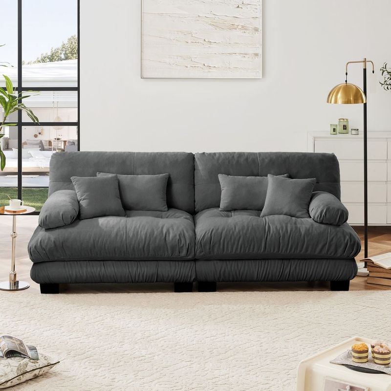 Cloud Couch 2 Seater Sofa For Living Room, Chenille 2 - Seat Sofa With 2 Lumbar Pillows And 2 Throw Pillows_voghion.com