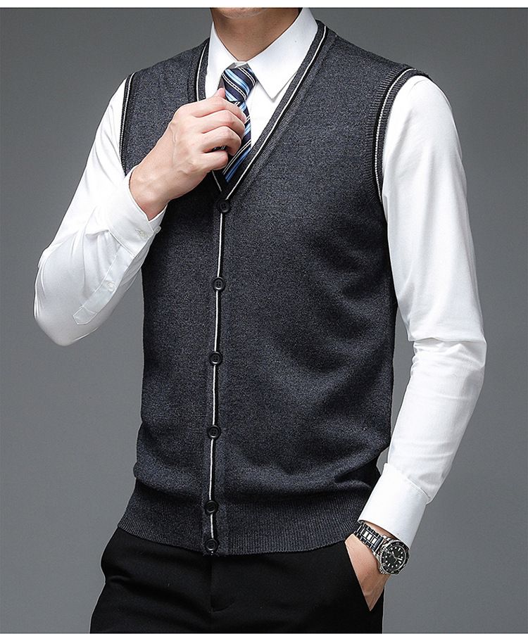 Ärmellose Weste aus Wollmischung mit V-Ausschnitt für Herren – Stilvolle und vielseitige Strickjacke für lässige und elegante Kleidung_voghion.com