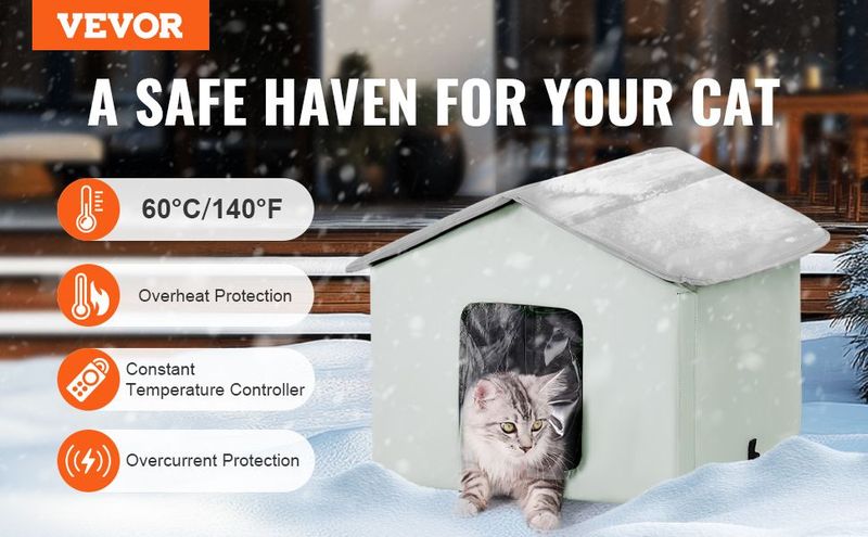 VEVOR Heated Cat House Foldable Kitty Shelter With Heated Pad Green Middle_voghion.com