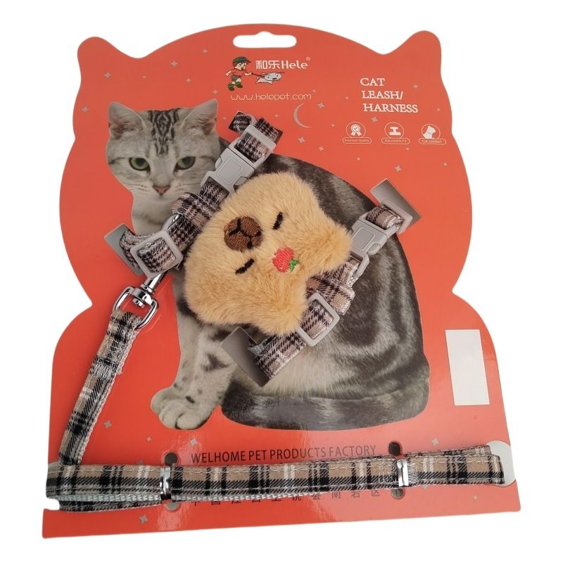 Cute Pet Costume 2-Piece Set I-Shaped Cat Sewing Craft Chest Harness With Small Doll_voghion.com