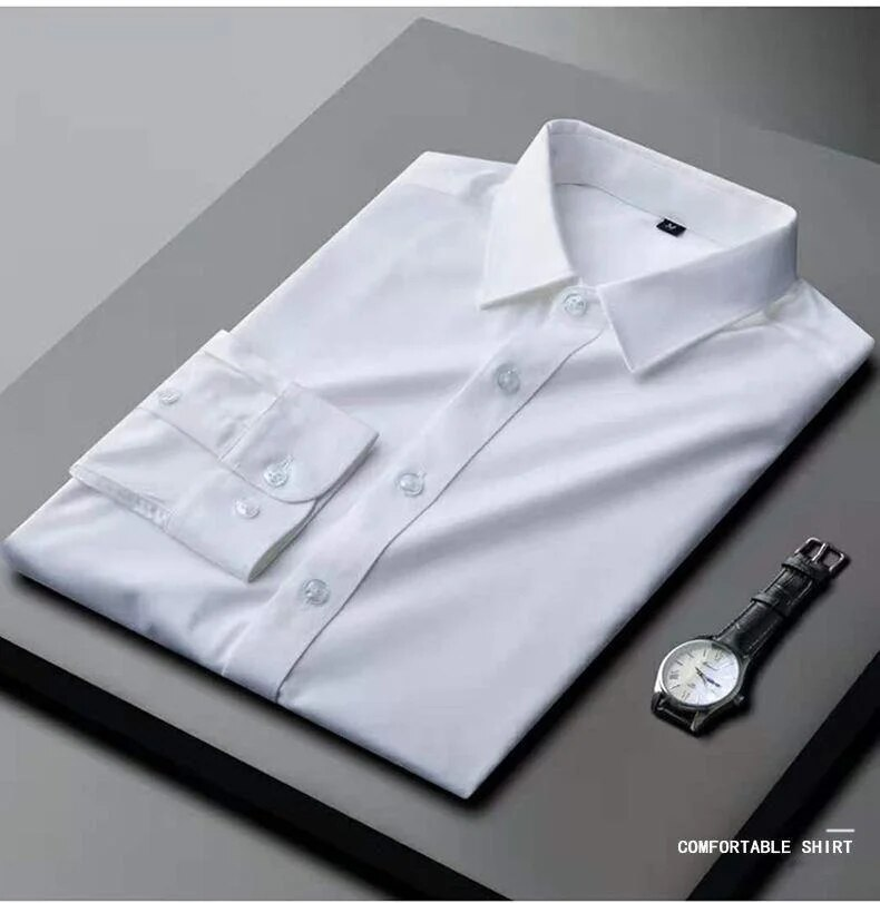 2023 New Light Luxury Long sleeved Business Casual No iron Silk Smooth High end Feel Handsome Versatile Men's Shirt_voghion.com