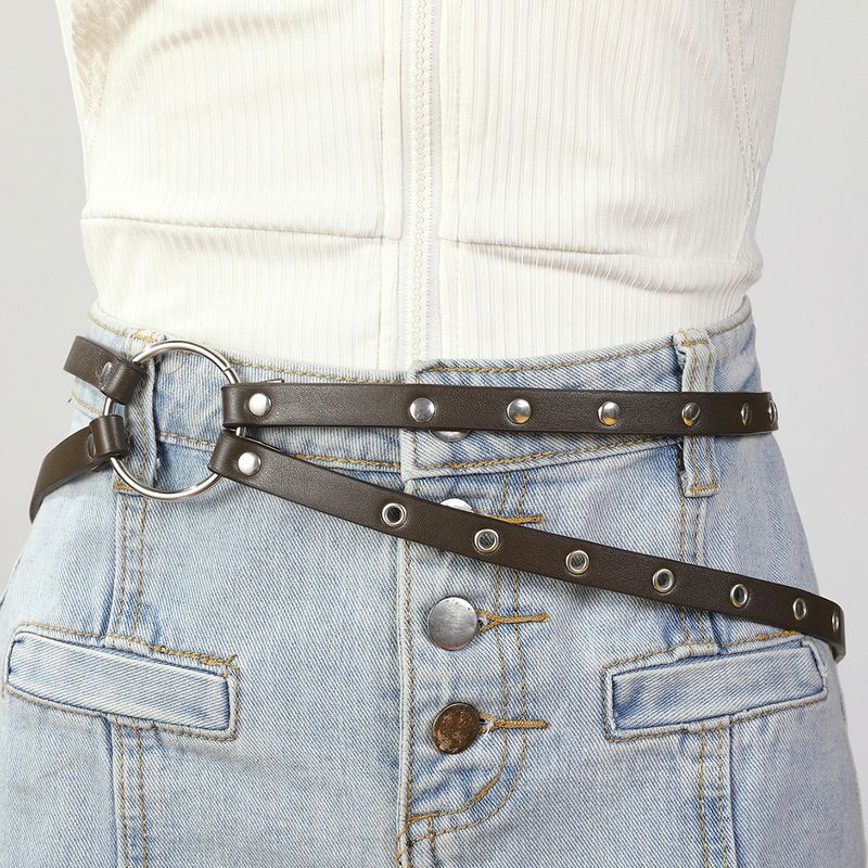 Studded Belt For Women, Fashionable And Versatile, Unique Double Strap Thin Belt, Punk Style, Ins Cool Outerwear_voghion.com