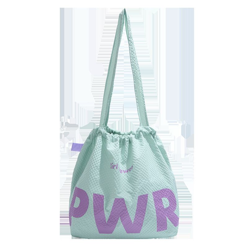 Capacità per donna, design con coulisse a spalla singola, grande con stampa di lettere, borsa a secchiello versatile casual in nylon_voghion.com