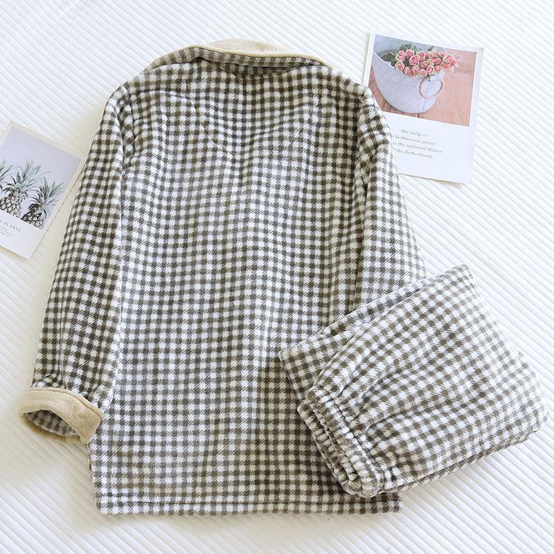 Men's Clothing Autumn And Winter Pamas New Plus Veet Thick Warm Men's Simple Plaid Can Be Worn Outside Home Clothes Suit_voghion.com