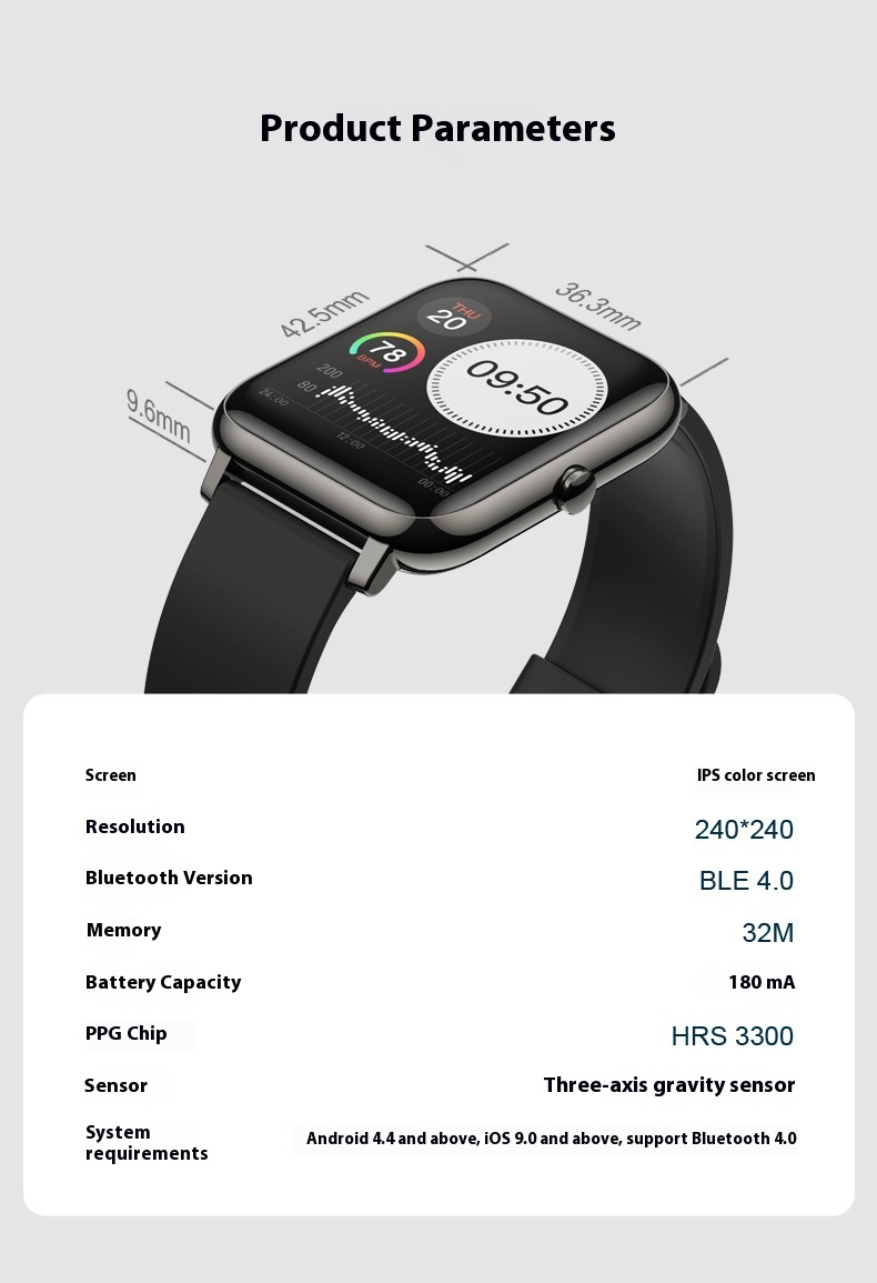 Orologio sportivo intelligente - Dotato di monitoraggio della frequenza cardiaca, impermeabile IP67, durata della batteria di 30 giorni (borsa da braccio gratuita)_voghion.com