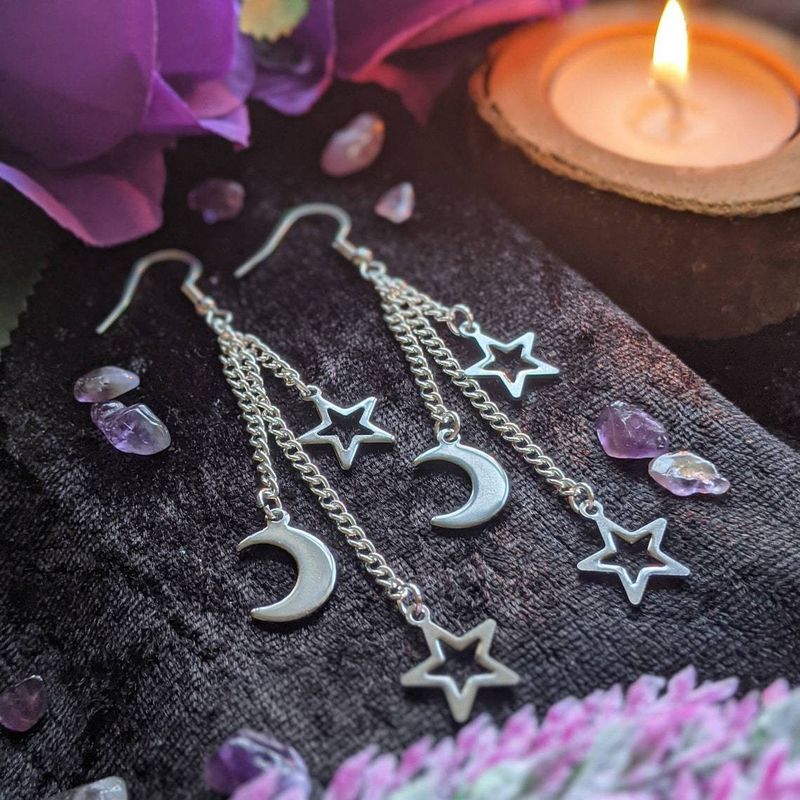 Orecchini pendenti unisex con frange a forma di stella lunare_voghion.com