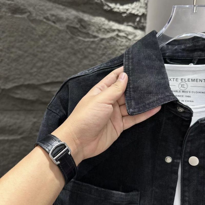 Giacca in denim sfumato per uomo, giacca autunnale versatile e fresca, camicia con risvolto di marca casual e alla moda_voghion.com