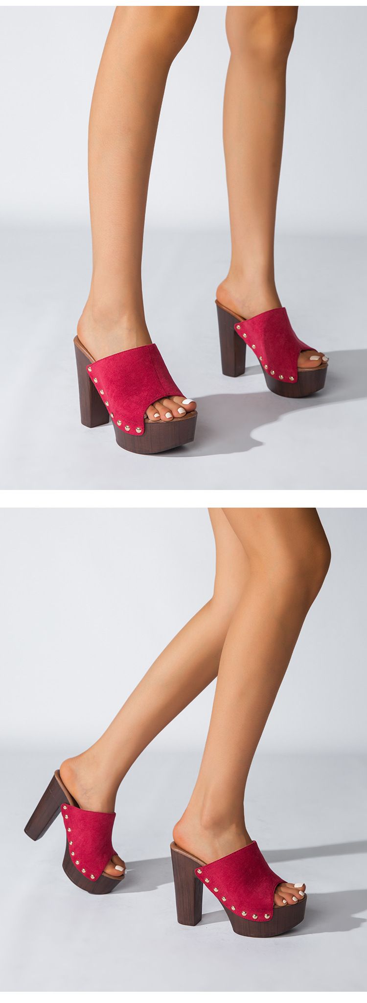 Women's Platform High Heel Sandals - Chunky Block Heel With Wide Strap & Studded Details (Plus Size Waterproof & Comfortable For Outdoor Wear)_voghion.com