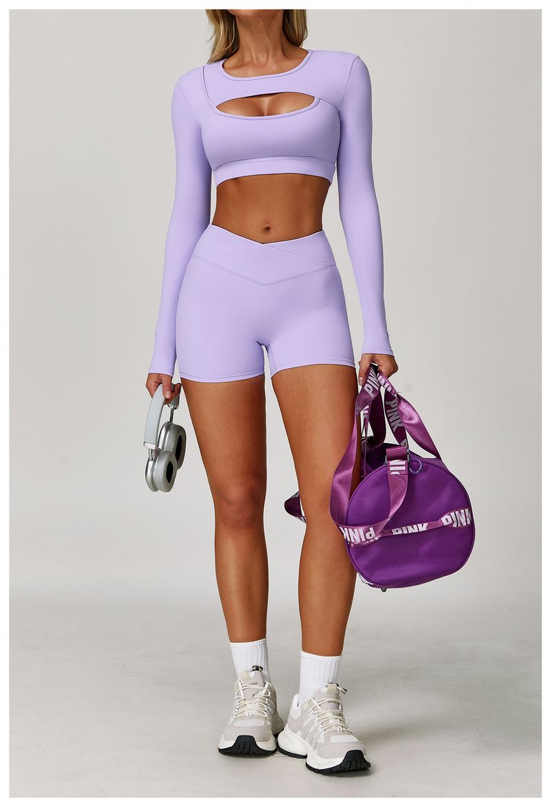 Short de yoga taille haute sans coutures pour femme - Short d'entraînement liftant les fesses avec sensation de nudité, respirant et à séchage rapide, design croisé à la taille_voghion.com