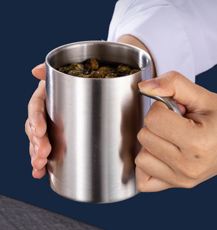304 Stainless Steel Mug Insulated Anti-scald Double-layer Lid Water Coffee Cup_voghion.com
