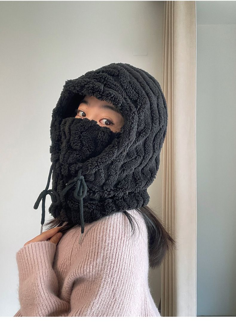 Hat Scarf Combo, Men's Cold-Proof Warm Plush Neck Warmer, Winter Ear Muffs, Face Slimming Big Head Circumference_voghion.com