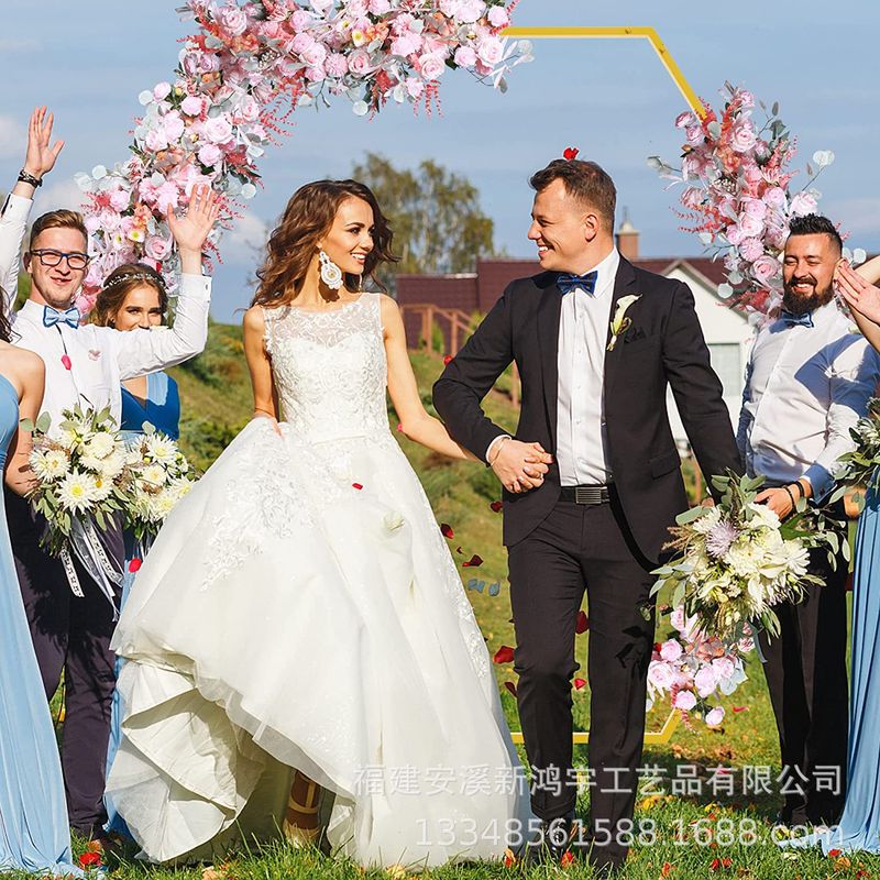 Cadre d'arche de ballon hexagonal en fer forgé Décoration de lieu de mariage Accessoires de mariage Décoration de vacances Support de vigne d'escalade en plein air_voghion.com