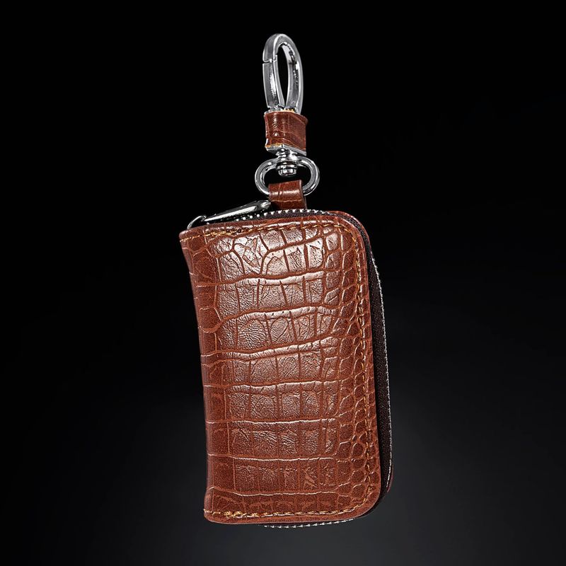 New Men's Crocodile Pattern Car Stylish Business Zipper Keychain Waist Hanging Key Case_voghion.com