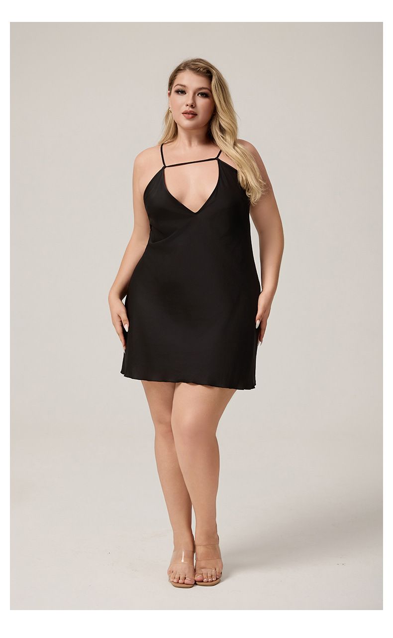 Large Size Women's Pajamas Ice Silk Women's Suspenders Sexy Short Nightgown Vest V-collar Loungewear_voghion.com