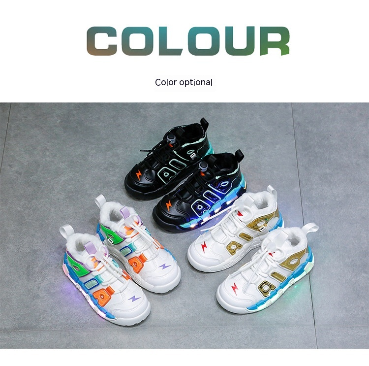 Plüsch-Ladeschuhe, bunte leuchtende Baumwollschuhe, feste Sohlen, Nachtleuchtend, Jungen und Mädchen, mit Lichtern,_voghion.com