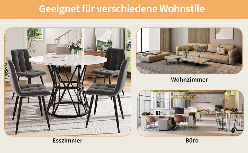 Runder Esstisch 100x76cm Mit Marmorplatte, Metallbeinen, Negro_voghion.com