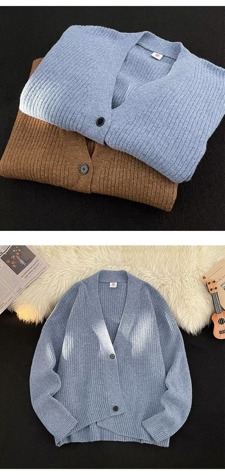 Herfst 2025 Nieuwe Cardigan Amerikaanse Casual Lazy Style V-hals Gebreide Trui Heren Effen Kleur Jas Trendy_voghion.com