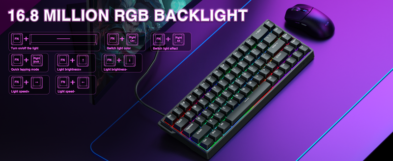 AULA WIN68 HE Mekanik Oyun Klavyesi %60, Hall Etkili Manyetik Anahtar, Hızlı Tetikleme Modu Ayarlanabilir Hareket, 8000 Hz Sorgulama Oranı, RGB Arka Aydınlatmalı Wi_voghion.com