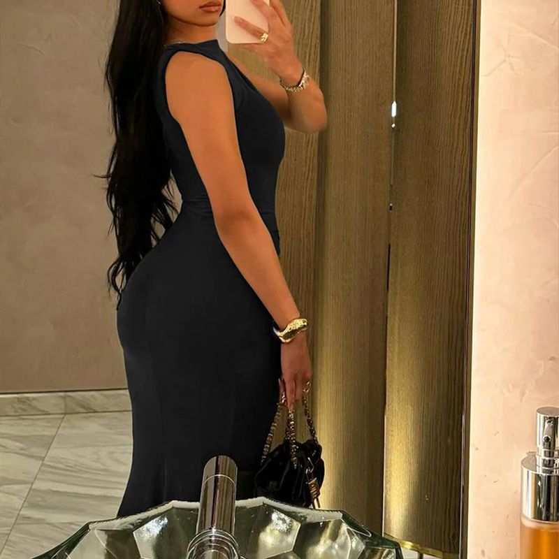 2025 2025 New European And American Women's Fashion Solid Color Elegant Sexy Slim Fit Ruched Bodycon_voghion.com