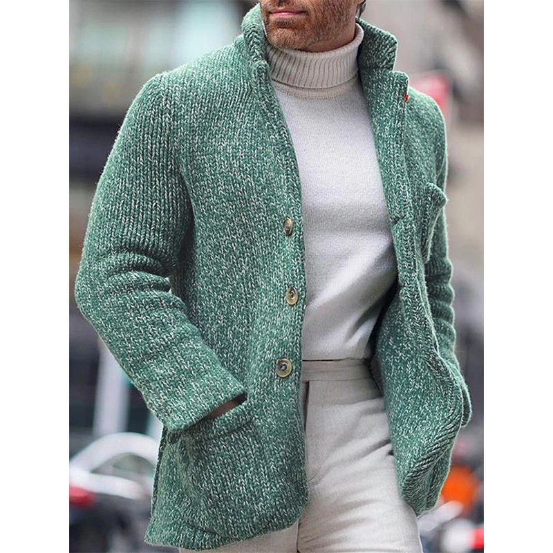 Men's Solid Color Fashion Casual Slim Knitted Cardigan Sweater Men_voghion.com