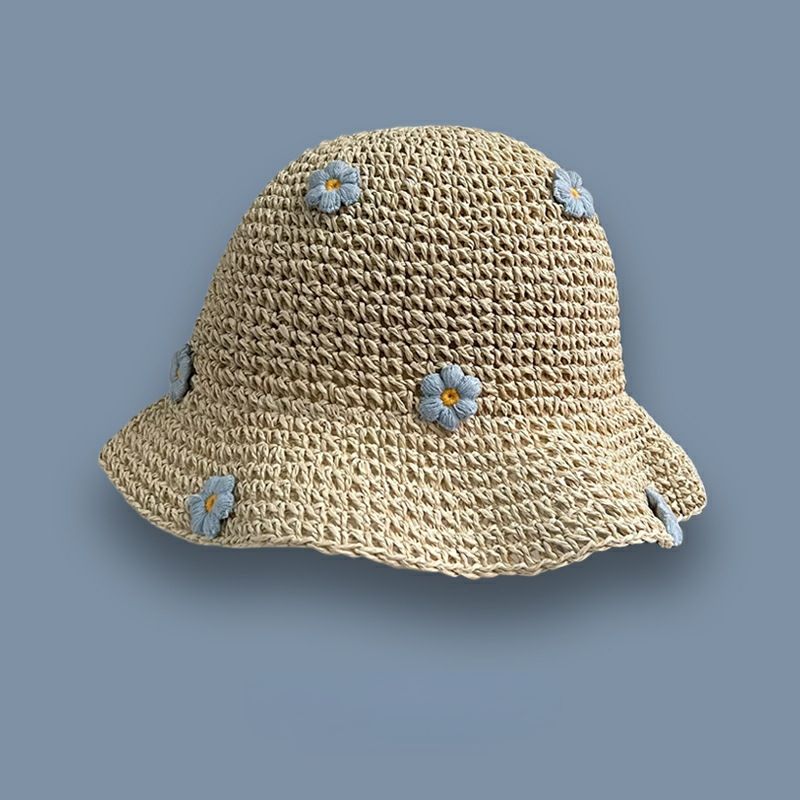 Mode Sommer Frauen Stroh Häkeln Eimer Frauen Faltbare Panama UV Sonne Kappe Boho Blume Angeln Urlaub Strand Hut_voghion.com