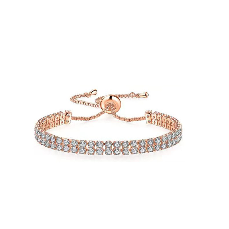 Elegantes Tennisarmband-Set mit weißem Zirkonia | Verstellbare Zugkette | Ein- und zweireihiges Diamant-Design_voghion.com