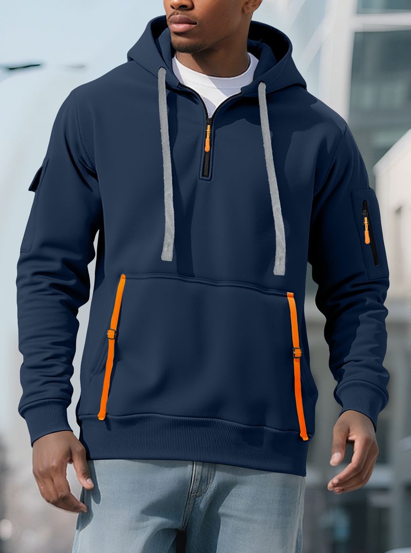 2025 Cross Border Herbst und Winter Herren Casual Multi Zipper Arm Pocket Pullover Pullover Große Größe Plus Samt Hoodie Herren_voghion.com