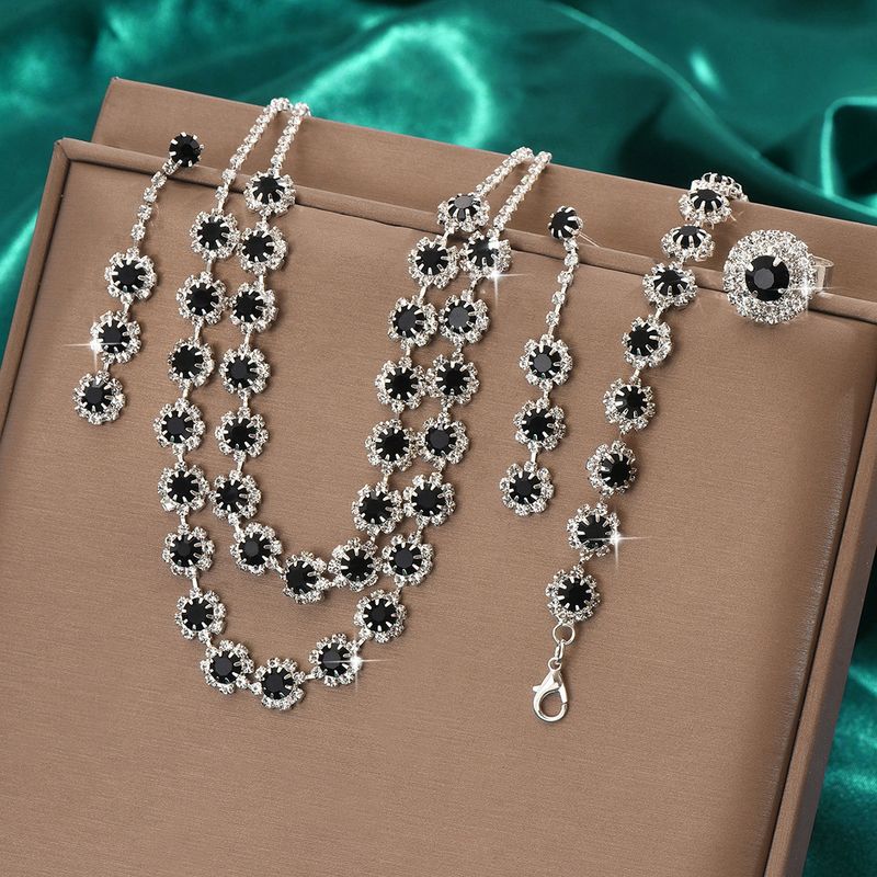 Conjunto de joyas para mujer, joyería de moda, venta al por mayor, accesorios de boda, conjunto de collar y pendientes de diamantes con girasol de doble capa, joyería_voghion.com